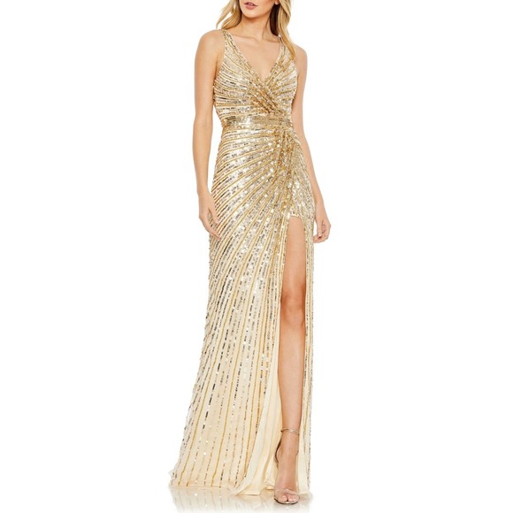 Mac Duggal Dresses & Skirts - NEW Mac Duggal Size 14 Gold Sequin Beaded Embellished Long Maxi Dress Gown